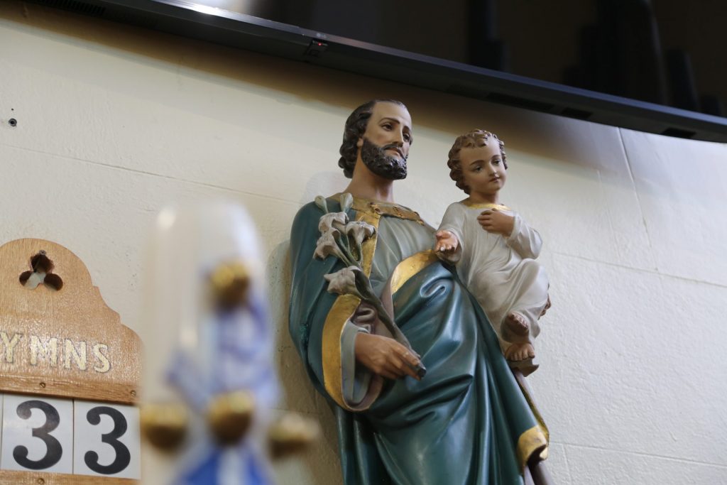 St Joseph's Catholic Church. Image of Joseph carrying Jesus as a young child.
